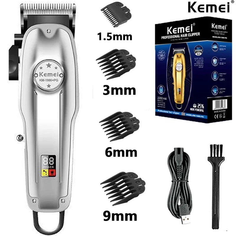 Kemei KM-1986PG Men's Hair Clipper or Blades Cordless Electric USB Charging LCD Display Barber Hair Cutting Machine Clippers