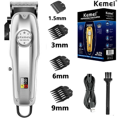 Kemei KM-1986PG Men's Hair Clipper or Blades Cordless Electric USB Charging LCD Display Barber Hair Cutting Machine Clippers