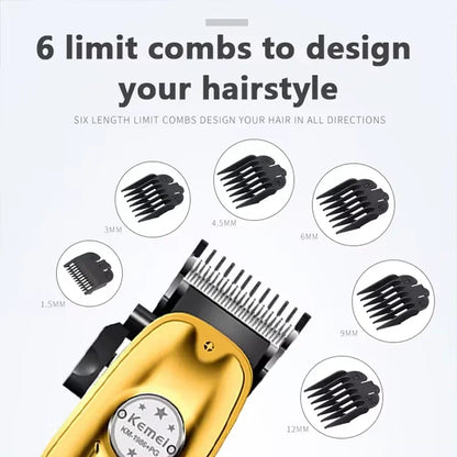 Kemei KM-1986PG Men's Hair Clipper or Blades Cordless Electric USB Charging LCD Display Barber Hair Cutting Machine Clippers
