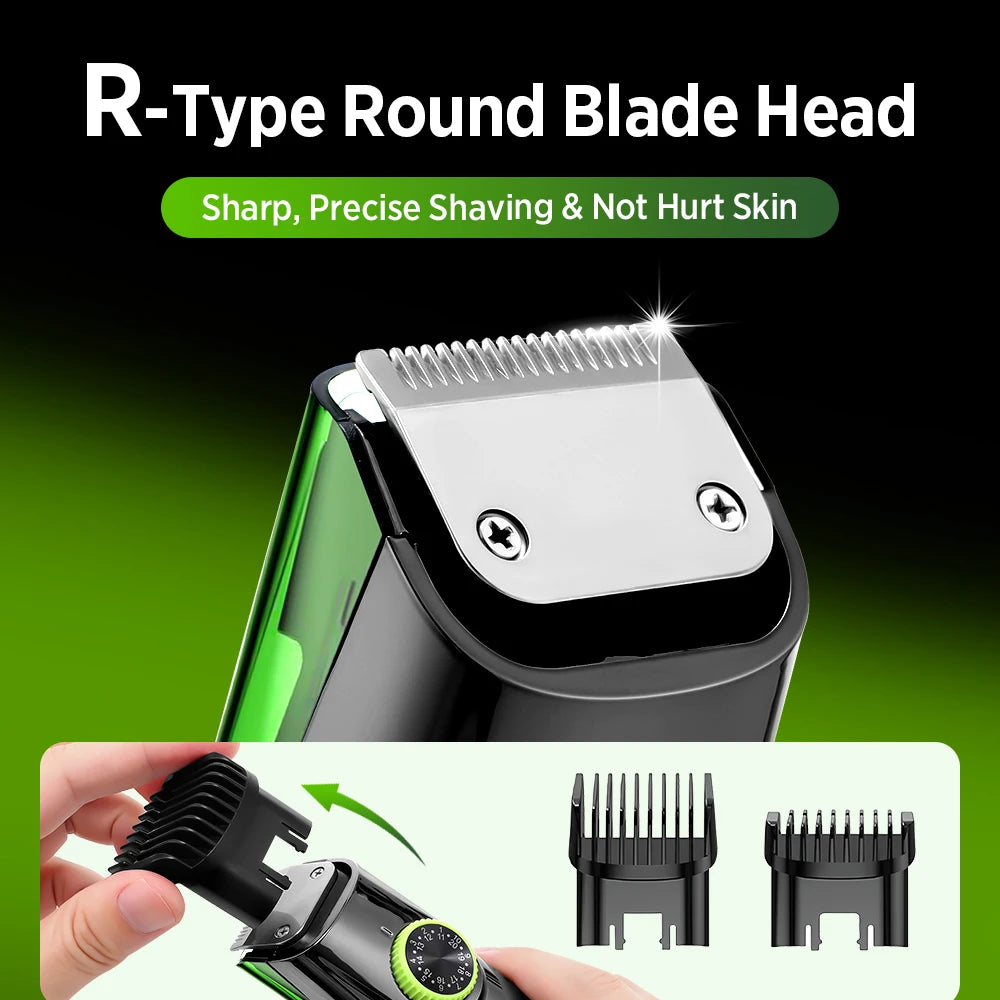 Cordless Men Beard Trimmer Rechargeable Electric Shaver with Built-in Vacuum Clipper for Mustache Sideburns Grooming Kit