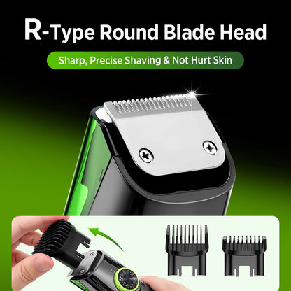 Cordless Men Beard Trimmer Rechargeable Electric Shaver with Built-in Vacuum Clipper for Mustache Sideburns Grooming Kit