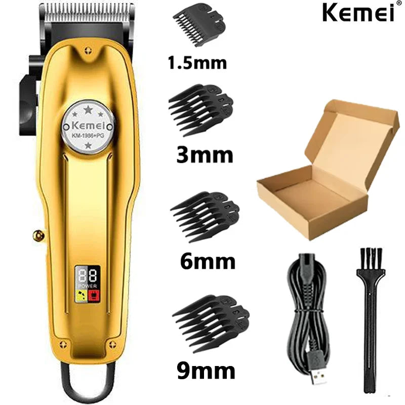 Kemei KM-1986PG Men's Hair Clipper or Blades Cordless Electric USB Charging LCD Display Barber Hair Cutting Machine Clippers
