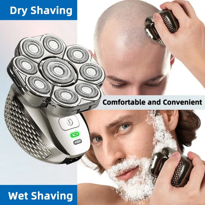 Head Shaver for Men 9 Floating Heads 6-in-1 Kit Rechargeable Waterproof Wet Dry