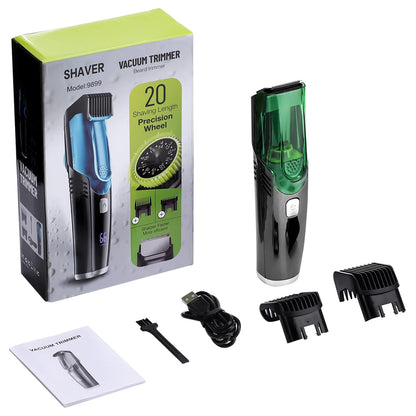 Cordless Men Beard Trimmer Rechargeable Electric Shaver with Built-in Vacuum Clipper for Mustache Sideburns Grooming Kit
