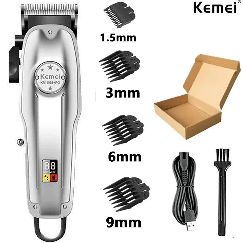 Kemei KM-1986PG Men's Hair Clipper or Blades Cordless Electric USB Charging LCD Display Barber Hair Cutting Machine Clippers