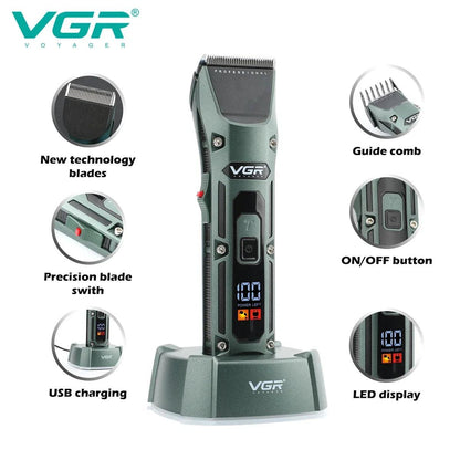 VGR V-696 Hair Trimmer Professional Electric Cutting Machine with Dock Charger - Scent Shave And All