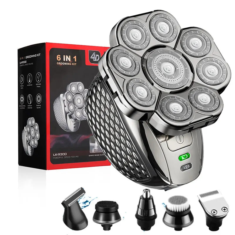 Head Shaver for Men 9 Floating Heads 6-in-1 Kit Rechargeable Waterproof Wet Dry