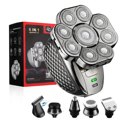 Head Shaver for Men 9 Floating Heads 6-in-1 Kit Rechargeable Waterproof Wet Dry