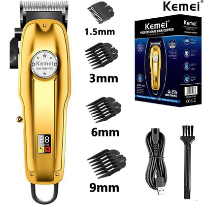 Kemei KM-1986PG Men's Hair Clipper or Blades Cordless Electric USB Charging LCD Display Barber Hair Cutting Machine Clippers