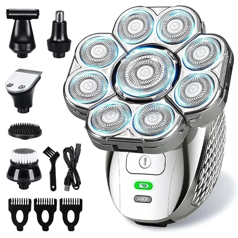 Head Shaver for Men 9 Floating Heads 6-in-1 Kit Rechargeable Waterproof Wet Dry