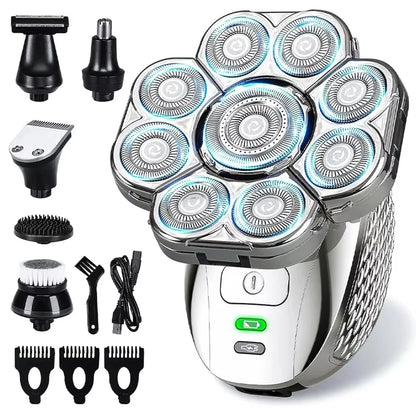 Head Shaver for Men 9 Floating Heads 6-in-1 Kit Rechargeable Waterproof Wet Dry