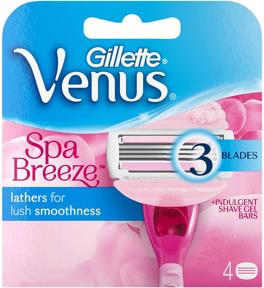 Gillette Venus Spa Breeze Razor Blades Replacement Shave Heads 4 Pack - Scent Shave And All