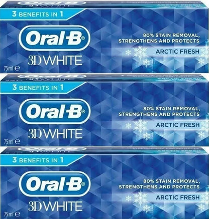 3 x Oral-B 3D White Arctic Fresh Mint Toothpaste Whitening Enamel Protect - 75ml