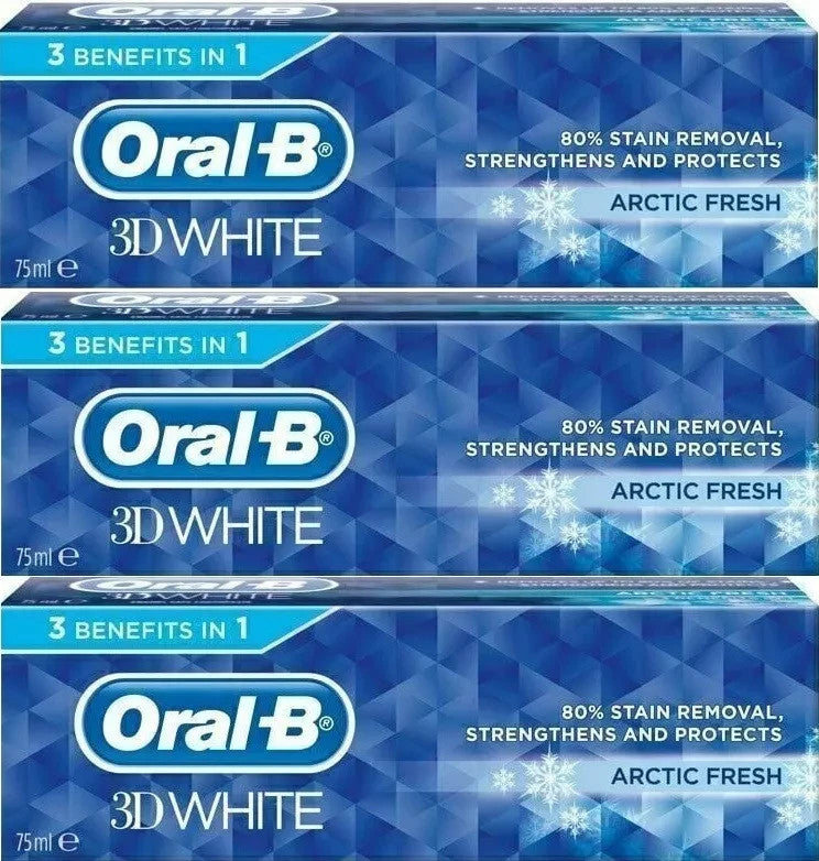 3 x Oral-B 3D White Arctic Fresh Mint Toothpaste Whitening Enamel Protect - 75ml