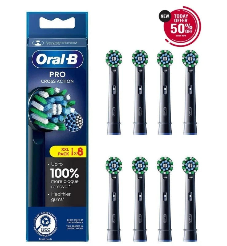 Oral-B Pro Cross Action Replacement Toothbrush Heads Black 8 Pack